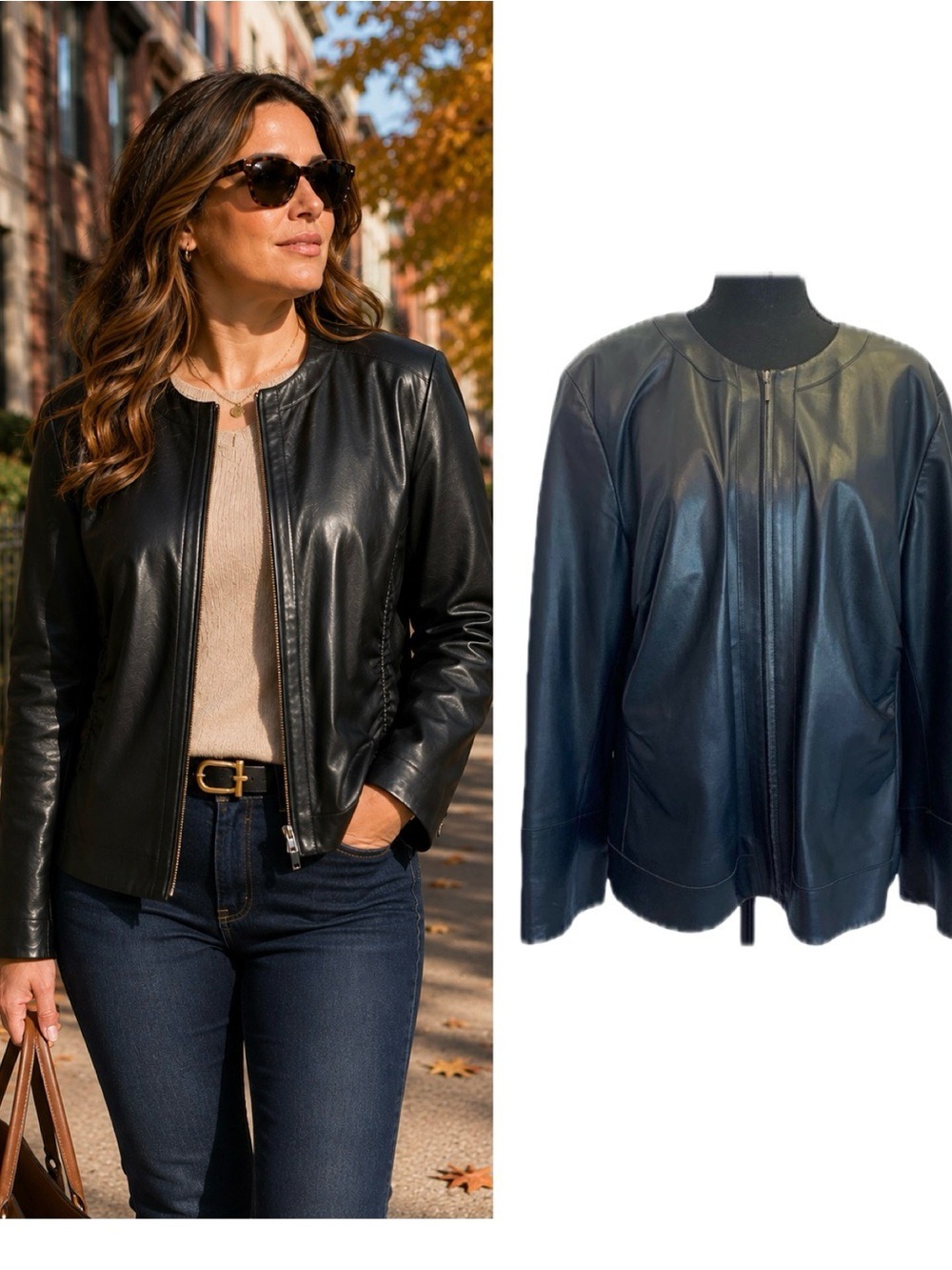 LAFAYETTE 148 Black ruched Front zipper soft lambskin leather jacket Sz 14